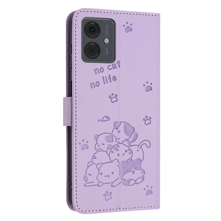 YX-2402 Para Motorola Moto G64 5G / G54 Power 5G / G54 5G / Caixa G14 4G Com Tampa da Carteira de Couro Com Gatos Com Cinta Tampa da Carteira de Couro - Roxo