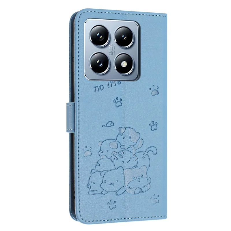 Para Xiaomi 14T Case Com Strap Cats Imprimir a Capa da Carteira de Couro - Azul
