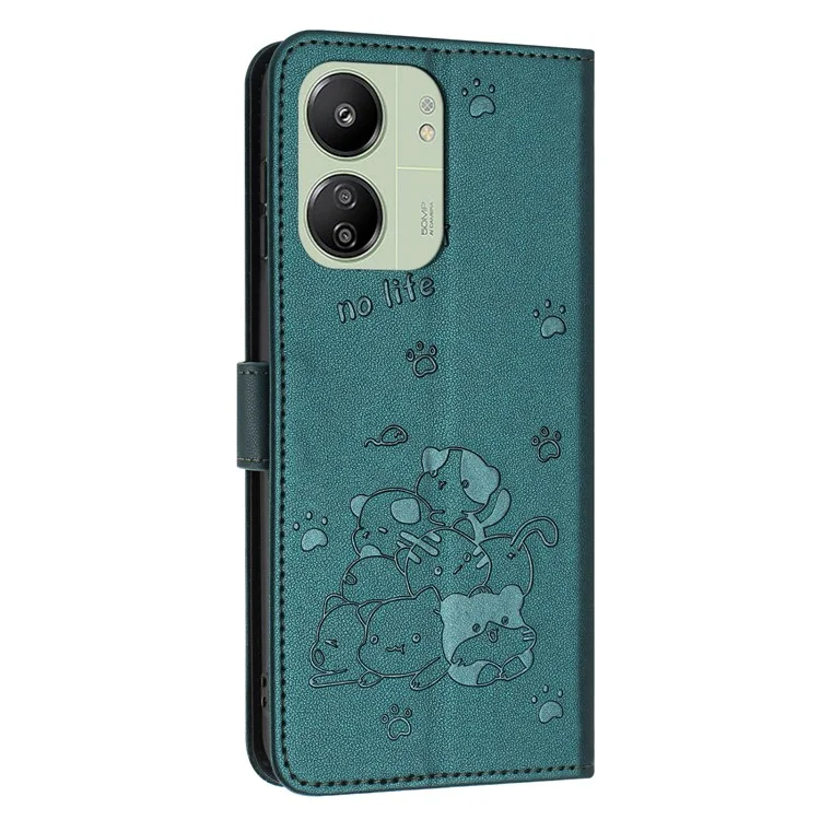 YX-2402 Pour Xiaomi Poco M6 5G / Redmi 13R 5G / 13C 5G / 13C 4G / Étui Poco C65 4G Avec Strap Catt - Vert Noirâtre