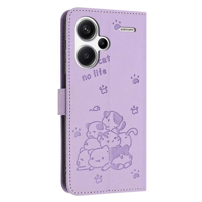 Para Xiaomi Redmi Note 13 Pro+ 5G Case Con Strap Cats Impresión de la Billetera de Cuero Cover - Púrpura