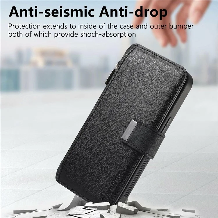 CASENEO MW-02 For Samsung Galaxy A06 4G Case Detachable Magnetic Leather Flip Phone Cover - Black