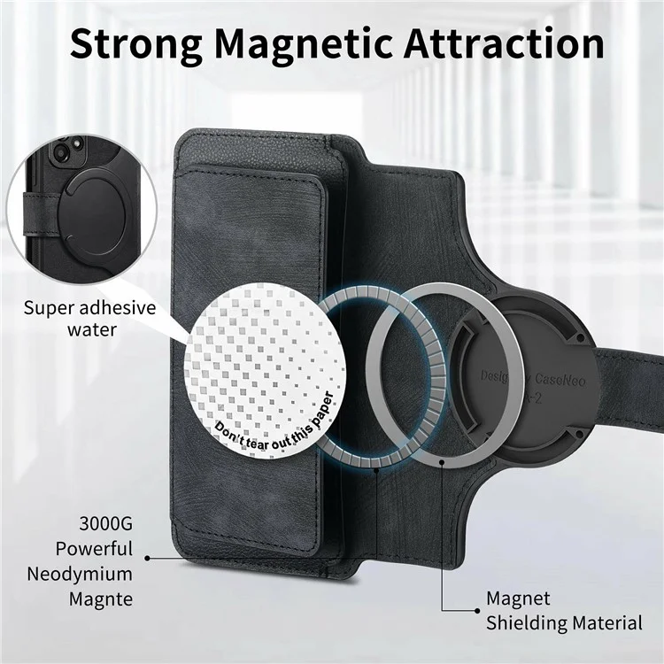 CASENEO MW-02 For Samsung Galaxy A06 4G Case Detachable Magnetic Leather Flip Phone Cover - Black