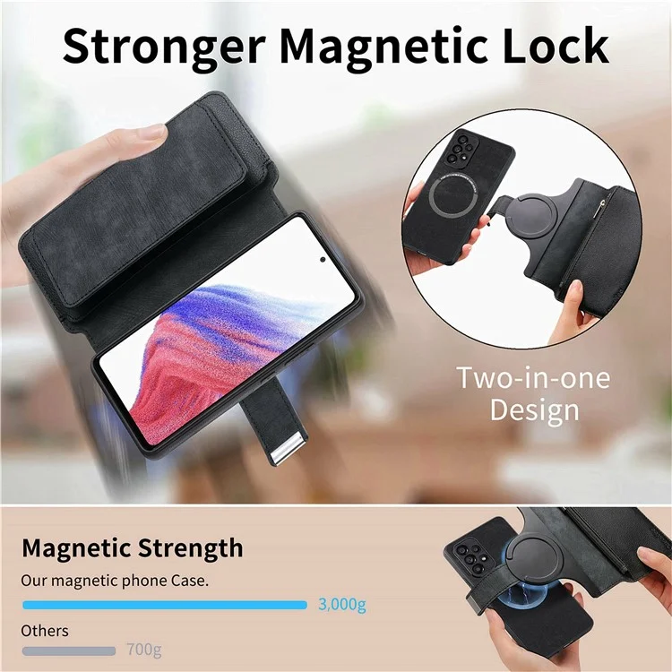 CASENEO MW-02 For Samsung Galaxy A06 4G Case Detachable Magnetic Leather Flip Phone Cover - Black