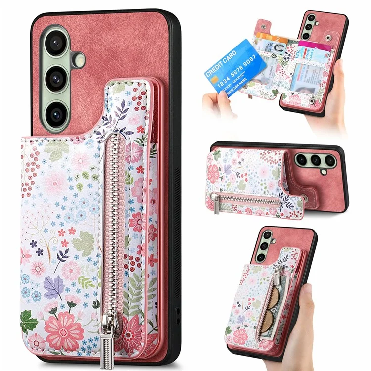 D10 Para Samsung Galaxy S24 fe Case Pattern Kickstand Leather+TPU Teléfono Cubierta RFID Bloqueo - Rosa