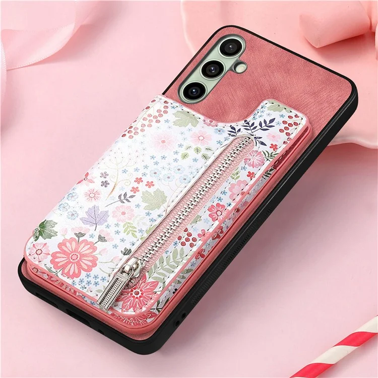 D10 Para Samsung Galaxy S24 fe Case Pattern Kickstand Leather+TPU Teléfono Cubierta RFID Bloqueo - Rosa