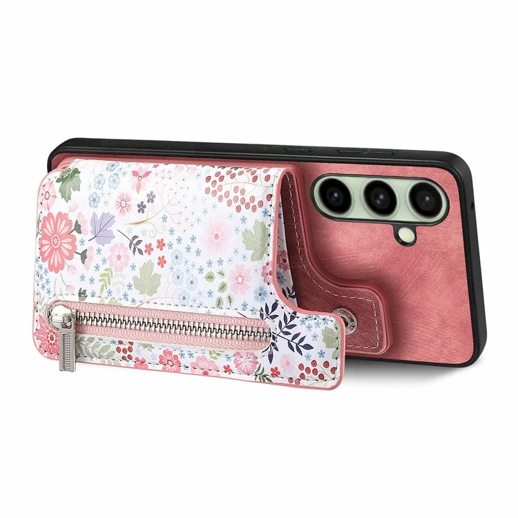 D10 Para Samsung Galaxy S24 fe Case Pattern Kickstand Leather+TPU Teléfono Cubierta RFID Bloqueo - Rosa