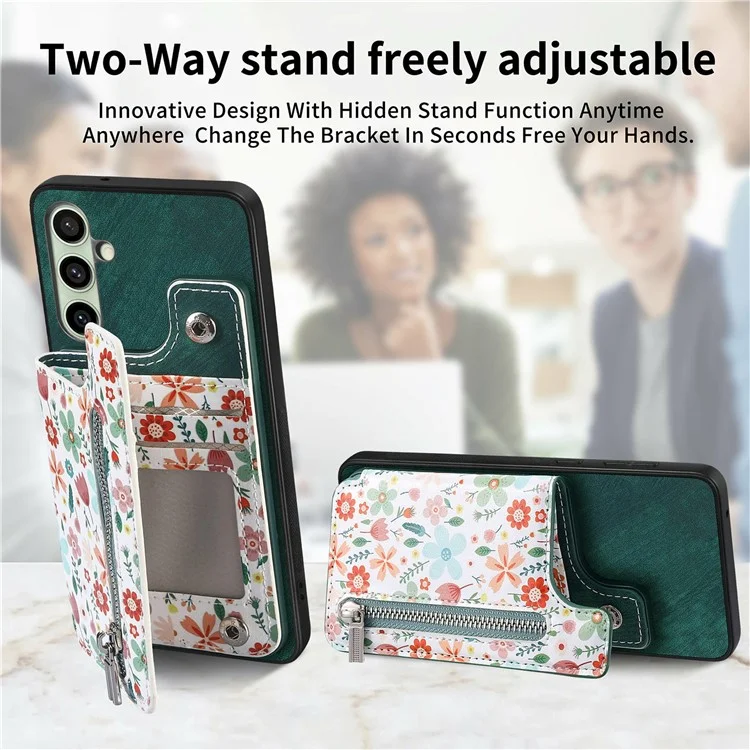 D10 Para Samsung Galaxy S24 fe Case Pattern Kickstand Leather+TPU Teléfono Cubierta RFID Bloqueo - Rosa