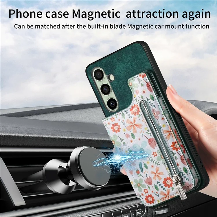 D10 Para Samsung Galaxy S24 fe Case Pattern Kickstand Leather+TPU Teléfono Cubierta RFID Bloqueo - Rosa