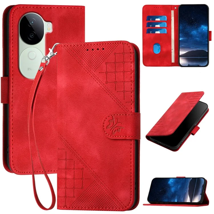 YX0080 For vivo V40e 5G / iQOO Z9s 5G Case Butterfly Imprint Leather Wallet Phone Cover - Red