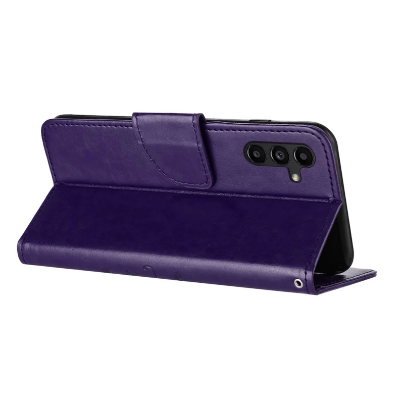 For Samsung Galaxy A16 5G / A16 4G Case Imprinted Mini Butterfly Leather Wallet Phone Cover - Dark Purple