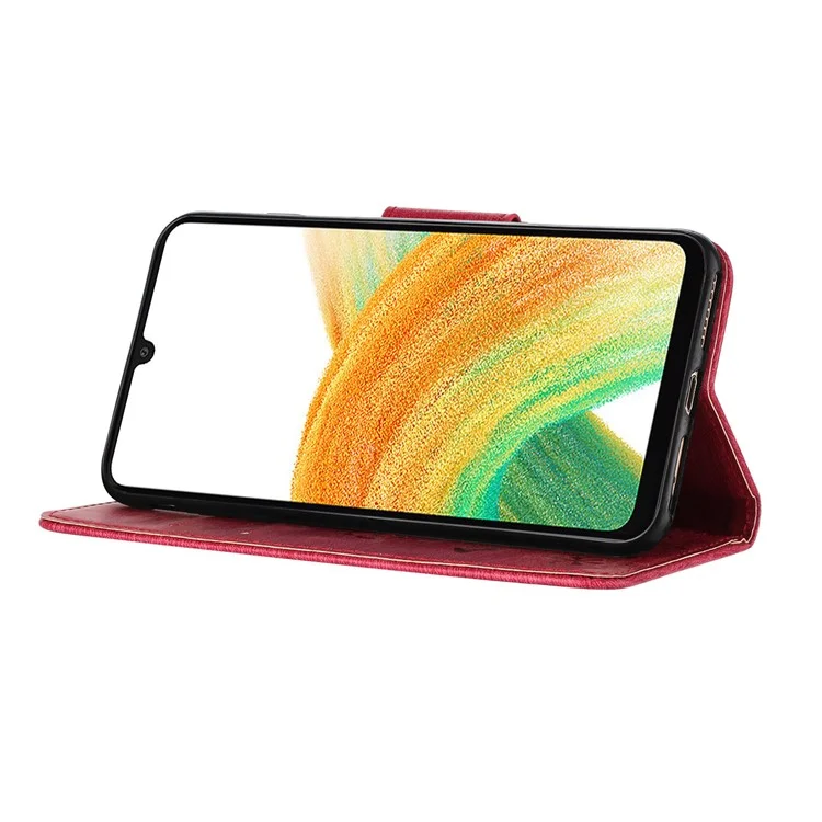 For Samsung Galaxy A16 5G / A16 4G Case Butterflies Flower Leather Wallet Flip Phone Cover - Red