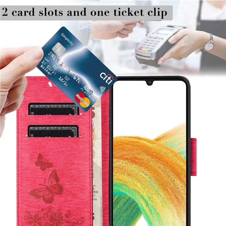 For Samsung Galaxy A16 5G / A16 4G Case Butterflies Flower Leather Wallet Flip Phone Cover - Red