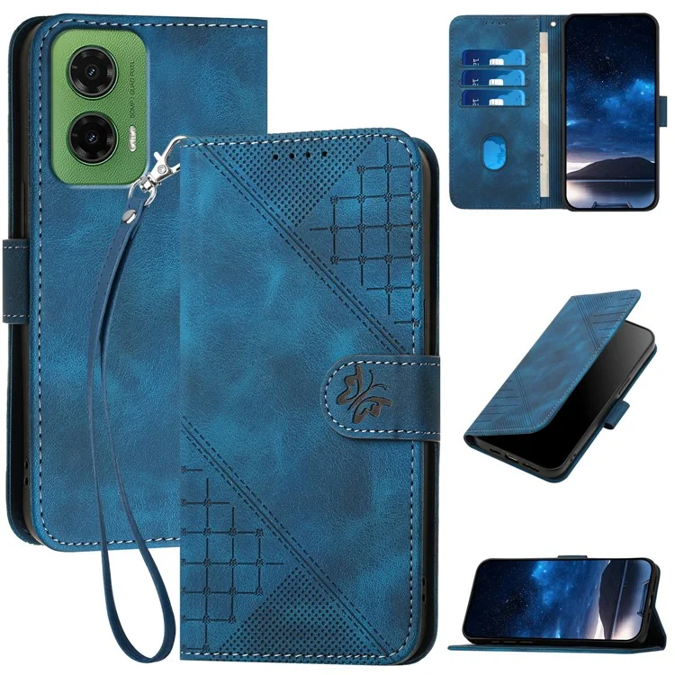 YX0080 Для Motorola Moto G35 5G Case Butterfly Imprint Leather Wallet Cople - Сапфир