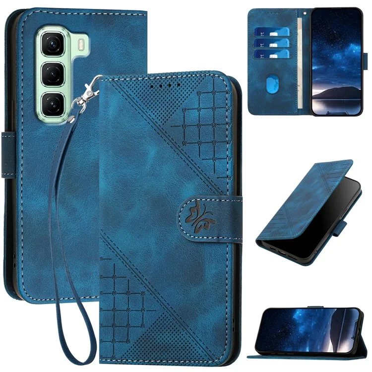 YX0080 Для Infinix Hot 50 5G Case Butterfly Imprint Leather Wallet Cover Phone - Сапфир
