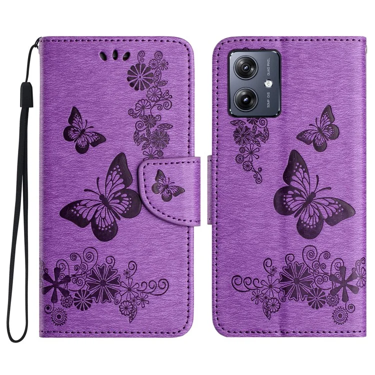 Для Motorola Moto G55 5G Case Butterflies Flower Leather Wallet Крышка Телефона - Фиолетовый