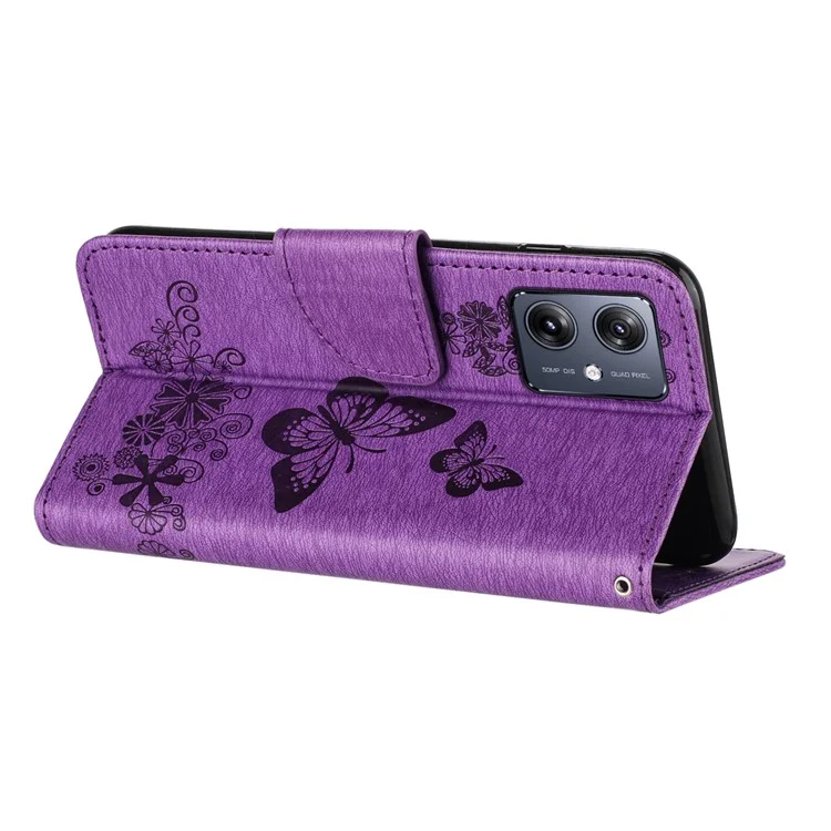 Для Motorola Moto G55 5G Case Butterflies Flower Leather Wallet Крышка Телефона - Фиолетовый