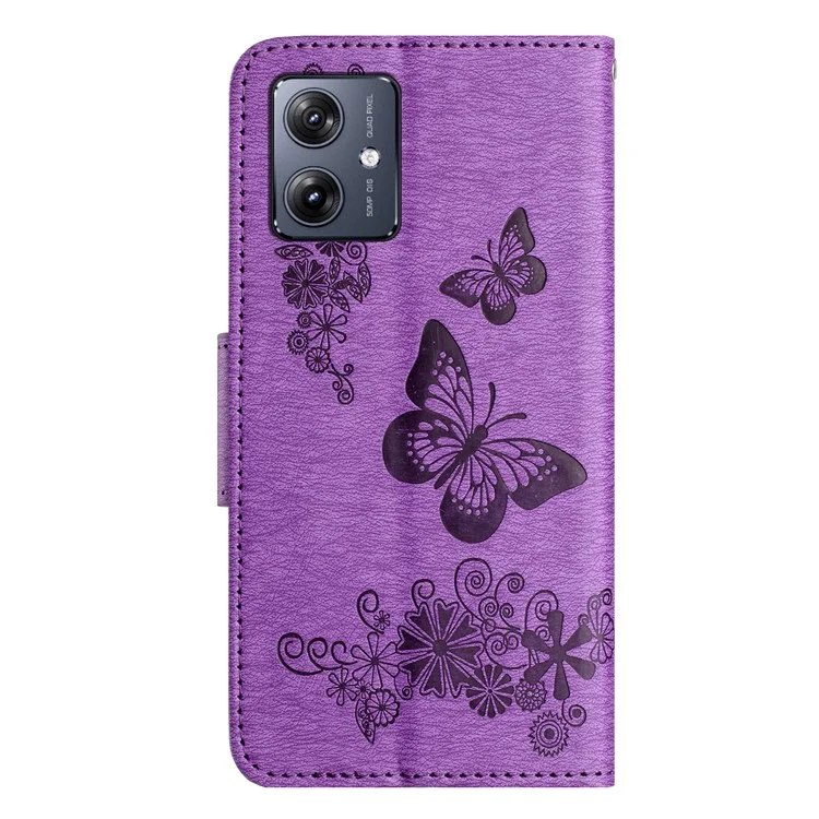 Для Motorola Moto G55 5G Case Butterflies Flower Leather Wallet Крышка Телефона - Фиолетовый