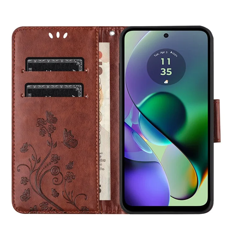 Для Motorola Moto G55 5G Case Imprinted Mini Butterfly Кожаная Кожаная Обложка Телефон - Коричневый