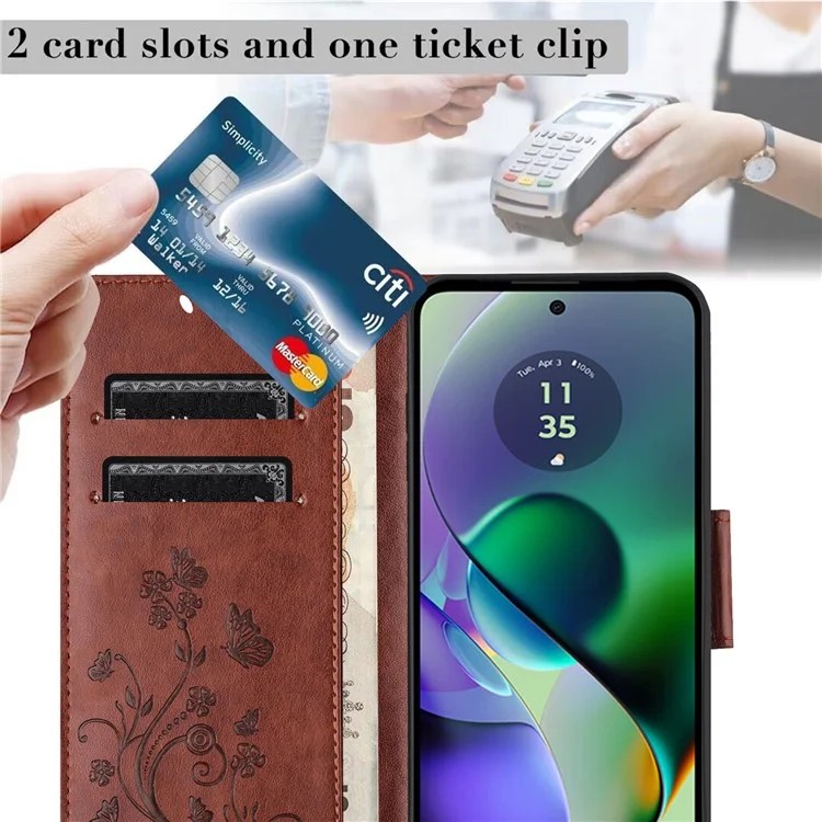 Для Motorola Moto G55 5G Case Imprinted Mini Butterfly Кожаная Кожаная Обложка Телефон - Коричневый
