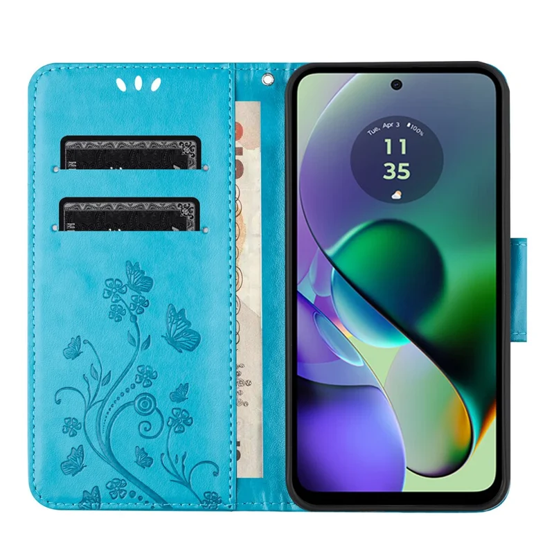 For Motorola Moto G55 5G Case Imprinted Mini Butterfly Leather Wallet Phone Cover - Blue