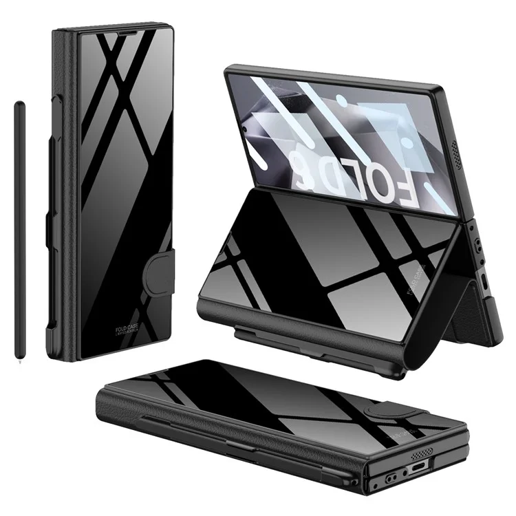 GKK Para Samsung Galaxy Z Fold6 Case 5G Ranura de Lápiz Incorporada pc Dura+pu Pulo Conviedad Con Parte - Negro