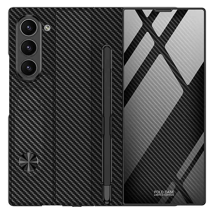 GKK Para Samsung Galaxy Z Fold6 Case 5G Ranura de Lápiz Incorporada pc Dura+pu Pulo Conviedad Con Parte - Negro