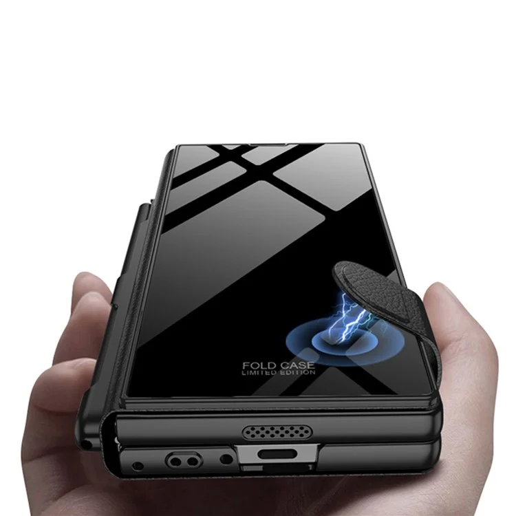GKK Para Samsung Galaxy Z Fold6 Case 5G Ranura de Lápiz Incorporada pc Dura+pu Pulo Conviedad Con Parte - Negro