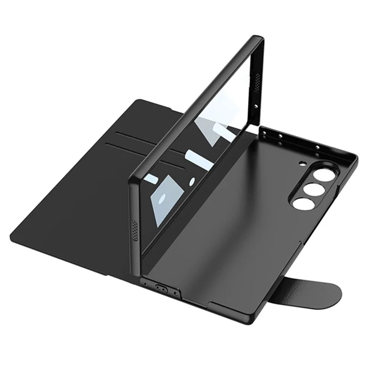GKK Para Samsung Galaxy Z Fold6 Case 5G Ranura de Lápiz Incorporada pc Dura+pu Pulo Conviedad Con Parte - Negro