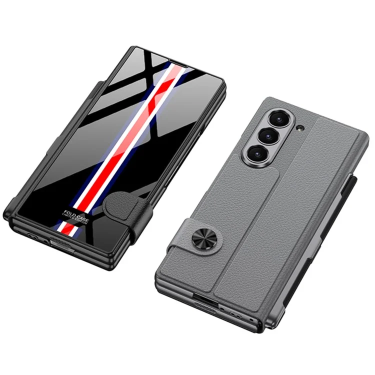 GKK Para Samsung Galaxy Z Fold6 Case 5G Ranura de Lápiz Incorporada pc Dura+pu Pulo Conviedad Con Parte - Negro