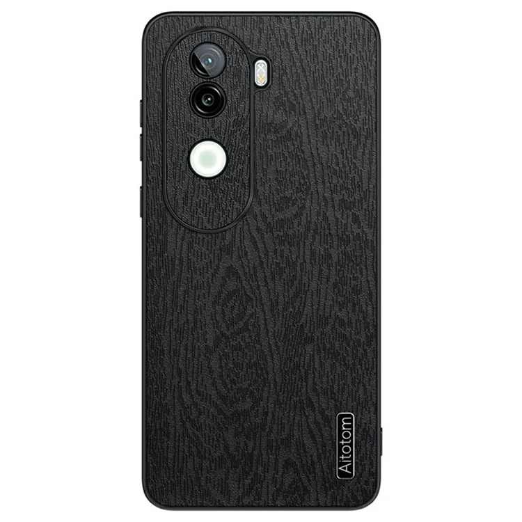 Per Vivo Iqoo Z9s 5g Case Texture Wood pe pc Rivestito in Pelle PC+TPU Cover - Nero