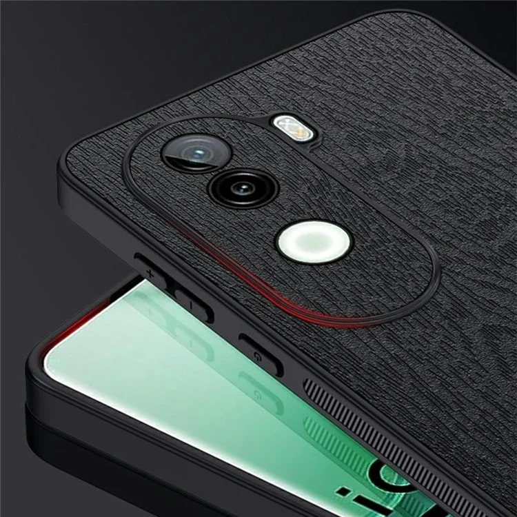 Per Vivo Iqoo Z9s 5g Case Texture Wood pe pc Rivestito in Pelle PC+TPU Cover - Nero