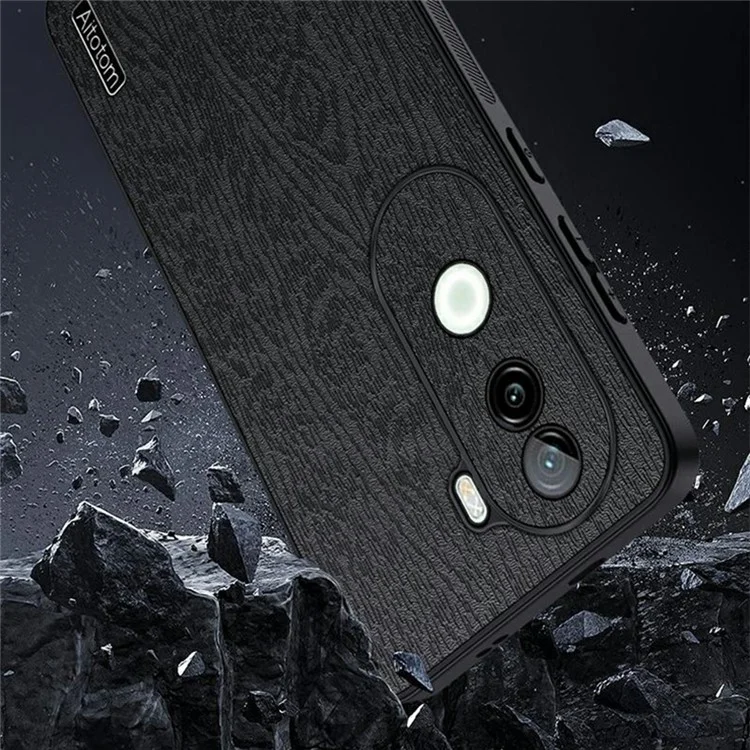 Per Vivo Iqoo Z9s 5g Case Texture Wood pe pc Rivestito in Pelle PC+TPU Cover - Nero