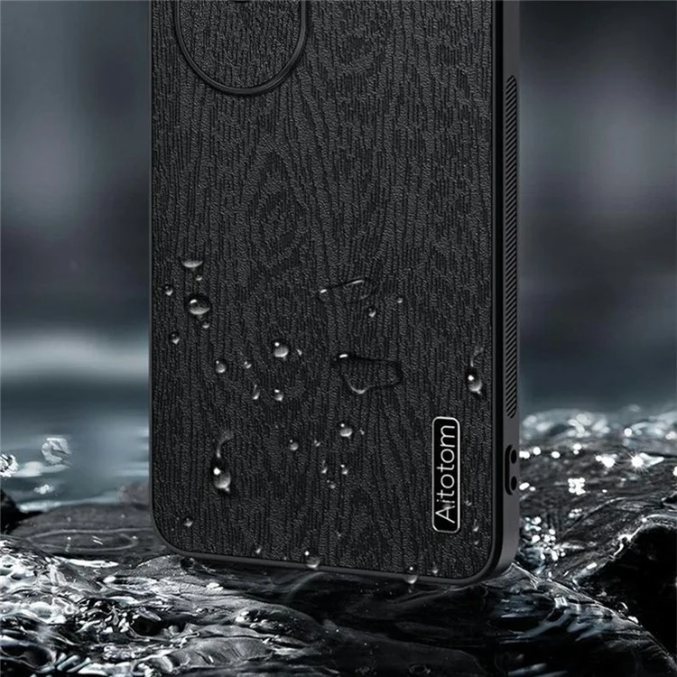 Per Vivo Iqoo Z9s 5g Case Texture Wood pe pc Rivestito in Pelle PC+TPU Cover - Nero