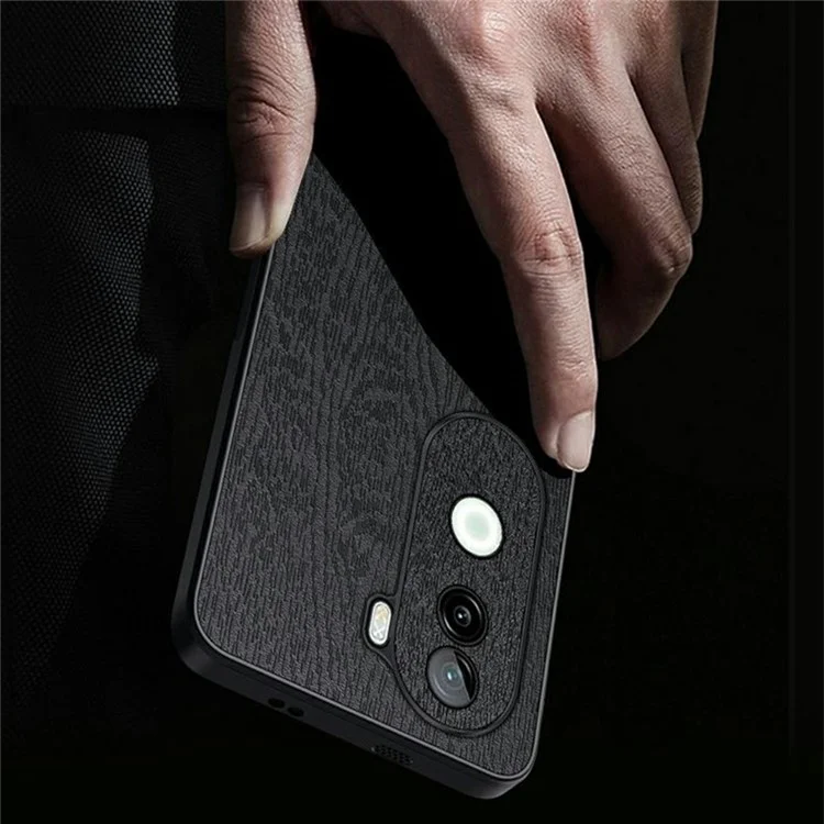 Per Vivo Iqoo Z9s 5g Case Texture Wood pe pc Rivestito in Pelle PC+TPU Cover - Nero