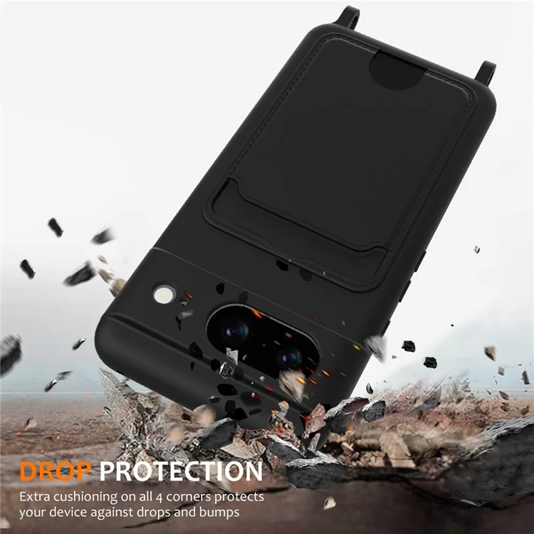 Для Google Pixel 8 Case Liquid Silicone Holder Holder Theph - Черный