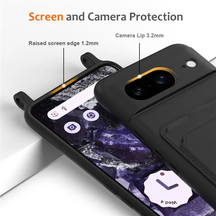 Для Google Pixel 8 Case Liquid Silicone Holder Holder Theph - Черный