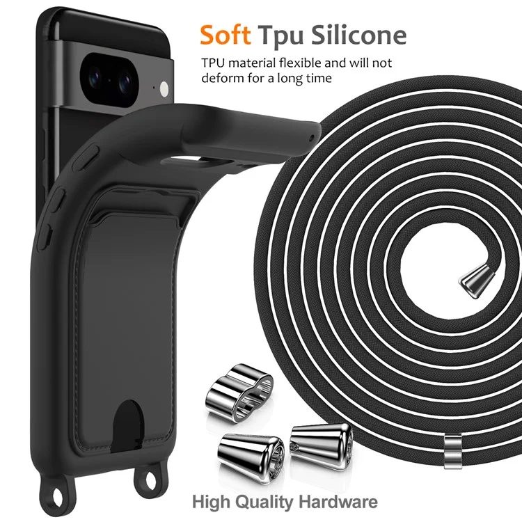 Для Google Pixel 8 Case Liquid Silicone Holder Holder Theph - Черный
