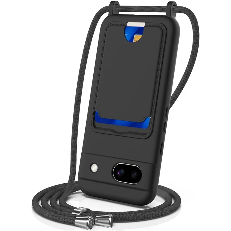 Pour Google Pixel 8a Case de Cartes de Cartes en Silicone Liquide Couverture de Téléphone Avec Lanière - Noir
