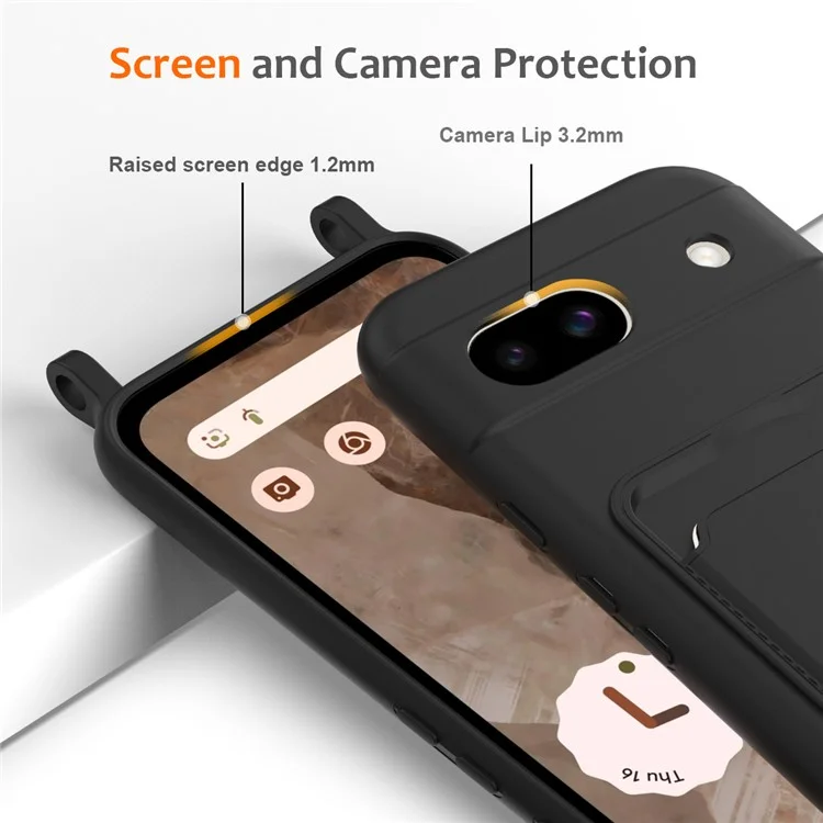 Pour Google Pixel 8a Case de Cartes de Cartes en Silicone Liquide Couverture de Téléphone Avec Lanière - Noir