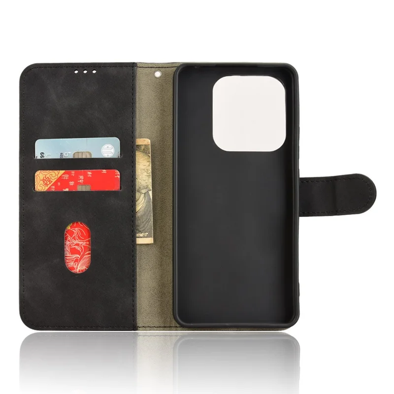 For Xiaomi Redmi Note 14 5G Leather Case Skin-Feel Anti-Drop Wallet Flip Phone Cover - Black