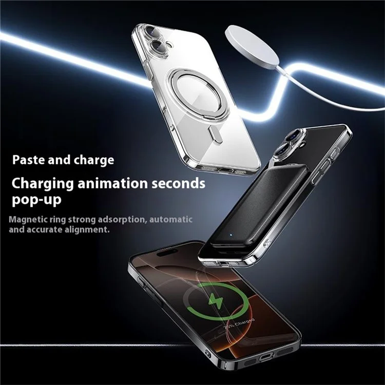 For iPhone 16 Plus Case Compatible with MagSafe Kickstand PC+TPU Phone Cover with Lens Film - Silver
