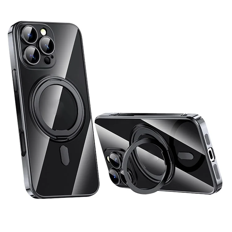 Pour L'iphone 16 Pro Case Compatible Avec Magsafe Kickstand pc + Tpu Téléphone Couverture Avec Film D'objectif - Noir