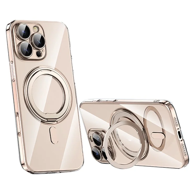 For iPhone 16 Pro Max Case Compatible with MagSafe Kickstand PC+TPU Phone Cover with Lens Film - Bronze