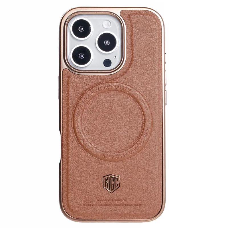 KIGC Para Iphone 16 Pro Case Compatível Com MagSafe PC+TPU+PU Eletroplating Teleful - Ouro de Titânio