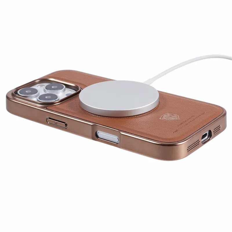 KIGC Para Iphone 16 Pro Case Compatível Com MagSafe PC+TPU+PU Eletroplating Teleful - Ouro de Titânio