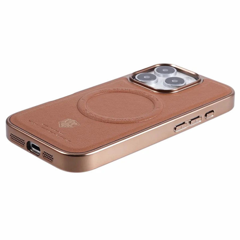 KIGC Para Iphone 16 Pro Case Compatível Com MagSafe PC+TPU+PU Eletroplating Teleful - Ouro de Titânio