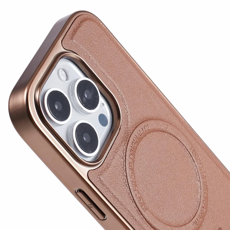 KIGC Para Iphone 16 Pro Case Compatível Com MagSafe PC+TPU+PU Eletroplating Teleful - Ouro de Titânio