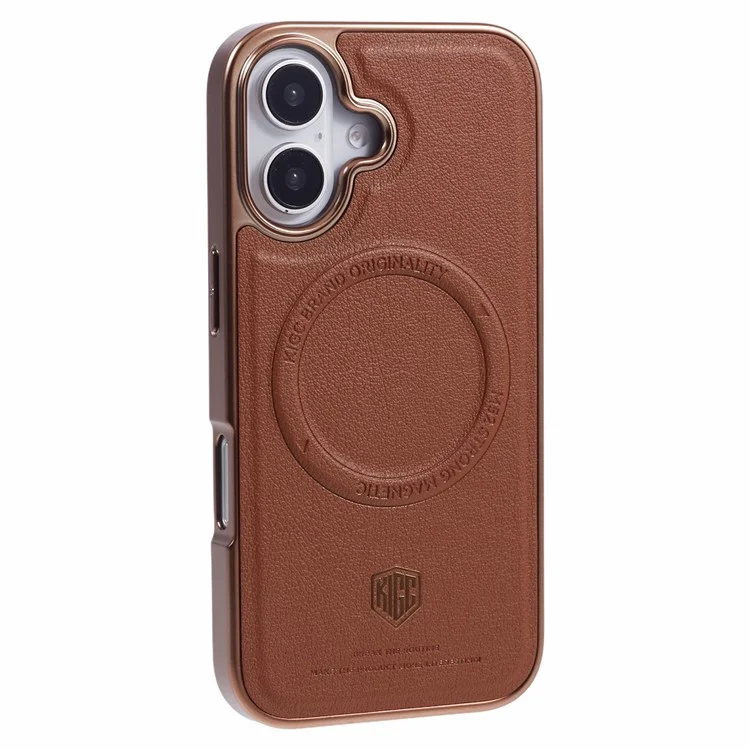 KIGC For iPhone 16 Case Compatible with MagSafe PC+TPU+PU Electroplating Phone Cover - Titanium Gold