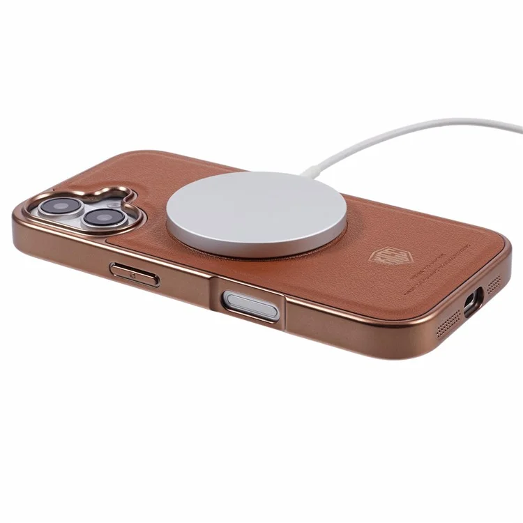 KIGC For iPhone 16 Case Compatible with MagSafe PC+TPU+PU Electroplating Phone Cover - Titanium Gold