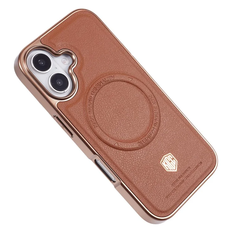 KIGC For iPhone 16 Case Compatible with MagSafe PC+TPU+PU Electroplating Phone Cover - Titanium Gold